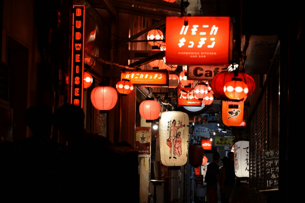 Red lanterns in front of Izakayas
